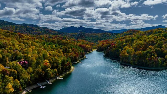 Colorful Lake Nantahala in North Carolina in autumn