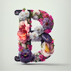 Letter B made of flowers, floral font letter B