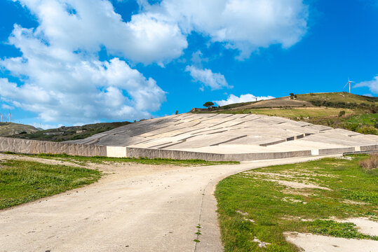 The crack of Burri, Italian Il Cretto di Burri. Monumental landscape artwork in Sicily. The village of Gibellina, destroyed by a quake, undertaken under concrete awakens as a spectacular work of art