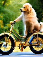 golden retriever on bicycle