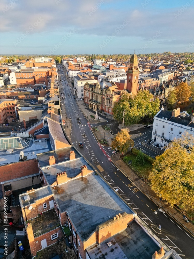 Sticker Aerial view of Leamington Spa, Warwickshire on a sunny day