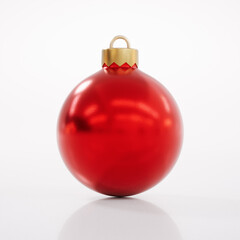 Red Shiny Christmas Ball on White Background