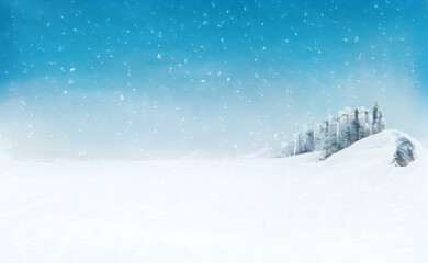 Obraz na płótnie Canvas Christmas Fantastic Winter Epic Landscape of Mountains. Celtic Medieval forest. Frozen nature. Glacier in the mountains. Mystic Valley. Artwork sketch. Gaming RPG background. Game asset. 