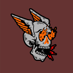 winged skull illustration vector design