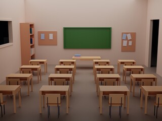 Classroom, Empty school classroom, 3d rendering interior illustration, Back to the school design template.