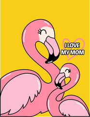 flamingo mother and child illustration