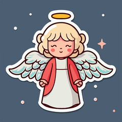 Fototapeta premium Christmas angel cartoon sticker, xmas wings angel stickers isolated decoration. Winter holidays