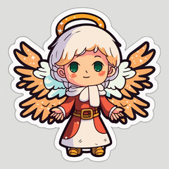 Christmas angel cartoon sticker, xmas wings angel stickers isolated decoration. New-year holidays