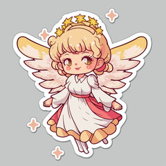 Christmas angel cartoon sticker, xmas wings angel character stickers. Winter collection