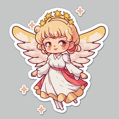 Fototapeta premium Christmas angel cartoon sticker, xmas wings angel character stickers. Winter collection
