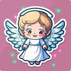 Fototapeta premium Christmas angel sticker, xmas wings angel stickers collection. Winter holidays