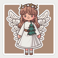 Fototapeta premium Christmas angel sticker, xmas wings angel printable stickers sheet. Winter holidays