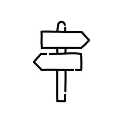 Direction sign doodle icon. Hand drawn black sketch. Vector Illustration.