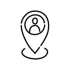 You are here doodle icon. Hand drawn black sketch. Vector Illustration.