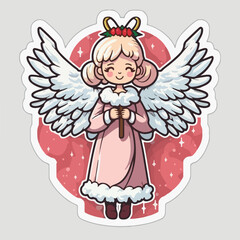 Sticker template with christmas angel,  xmas wings angel stickers collection. New-year collection