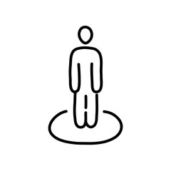 You are here doodle icon. Hand drawn black sketch. Vector Illustration.