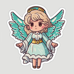 Obraz premium Sticker template with christmas angel, xmas wings angel printable stickers sheet. New-year holidays