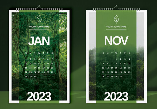 Green Nature Wall Calendar 2023 Layout