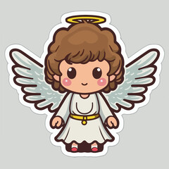Fototapeta premium Christmas angel cartoon sticker, xmas wings angel stickers collection. Winter holidays