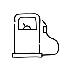 Gas station doodle icon. Hand drawn black sketch. Vector Illustration.