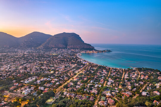 Palermo, Italy in the Mondello Borough at Dusk