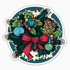 Christmas garland cartoon sticker, xmas omela stickers decoration. New-year collection