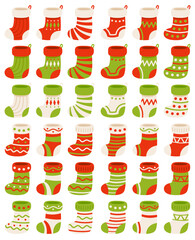 Set of Christmas Sock in flat style isolated