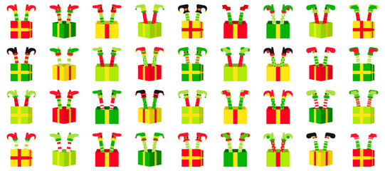 Obraz premium Set of Elf feet with gift box in flat style isolated