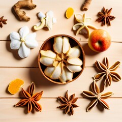 Fototapeta premium AI-generated Abstract Table Top Image Of Mixed Christmas Spices And Fruits