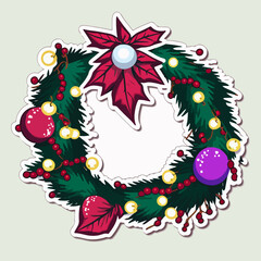 Christmas garland cartoon sticker, xmas omela stickers pack. New-year holidays