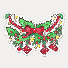 Christmas garland cartoon sticker, xmas omela . New-year holidays