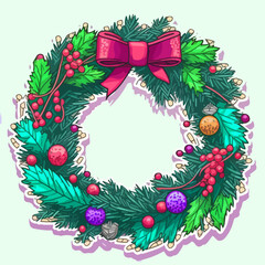 Fototapeta na wymiar Christmas garland sticker, xmas omela stickers isolated decoration. Multicolor