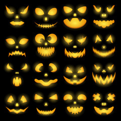Halloween Pumpkin Face set, Vector illustration
