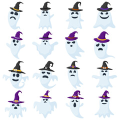 Set of Ghost with hat isolated on white background