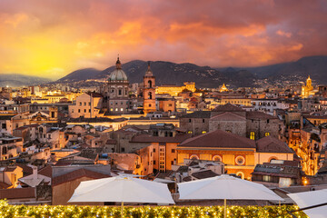 Fototapeta na wymiar Palermo, Italy skyline at Dusk