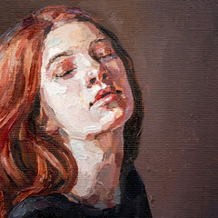 Art painting. Portrait of a girl with red hair is made in a classic style. .