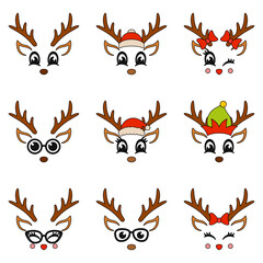 Set of Reindeer Face in flat style isolated © Pure Imagination