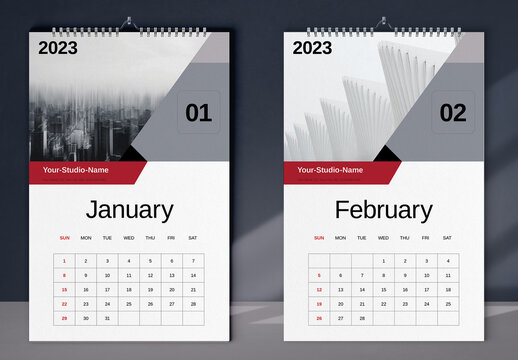 Red Business Wall Calendar 2023 Layout