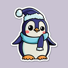 Christmas penguin cartoon sticker, xmas penguin in hat stickers collection. New-year collection
