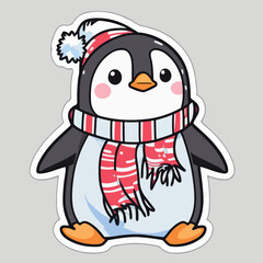 Christmas penguin sticker, xmas penguin in hat stickers collection. Winter collection