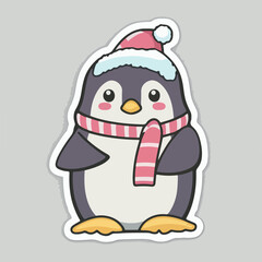Christmas penguin sticker, xmas penguin in hat stickers cute. Winter collection