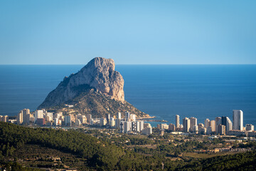 Naklejka premium View of the Ifach rock and Calpe from afar