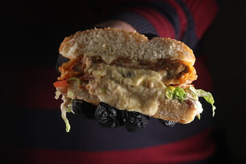 Homemade cheeseburger on an upscale table for lunch and dinner