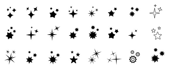 Star icons. Twinkling stars. Sparkles, shining burst. Christmas vector symbols isolated