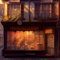 old shop house at night digital art ai-generated