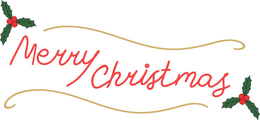 Hand drawn text Merry Christmas isolated on white background. Lettering. Vector art
