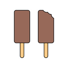 Ice Cream line icon set. Eskimo on a stick. Whole and bitten ice cream isolated on white background