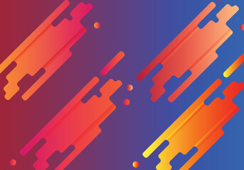 Abstract background consisting of curved pieces in technological lines, gradients from light orange red to dark blue : Vector