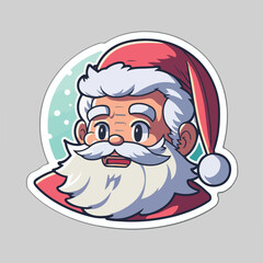 Christmas Santa cartoon sticker, xmas scared Santa character stickers. Winter holidays
