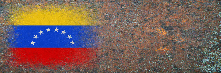 Flag of Venezuela. Flag painted on rusty surface. Rusty background. Copy space. Textured creative background